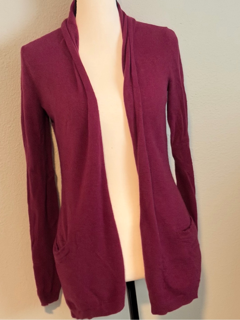 Mercer & Madison Angora Cardigan Womens S Berry Red Fuzzy Open Front Pockets